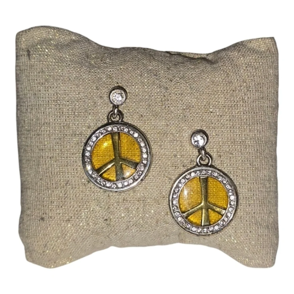 Brighton Yellow Swarovski Crystal‎ Peace Sign Earrings